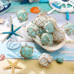 Soulchen Set of 13 Coastal Christmas Tree Decorations Set Coastal Christmas Ball Glass Ornaments Beach Ocean Themed Teal Balls with Starfish Tree Topper Nautical Sea Decor for Holiday Party