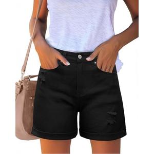 luvamia Women's Casual Ripped Denim Shorts High Rise Distressed Rolled Hem Jeans Shorts, L