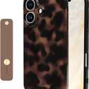 NITITOP Compatible with iPhone 16 Case with Wrist Strap Cute Stylish Leopard Aesthetic Tortoise Amber Design for Women Girls Men Soft TPU Shockproof Protective Cover - Brown
