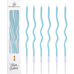 Cwise 24 Count Twisty Birthday Candles Spiral Birthday Cake Candles with Holders Light Blue Colors Cake Candle for Birthday, Party and Cake Decoration (Blue)
