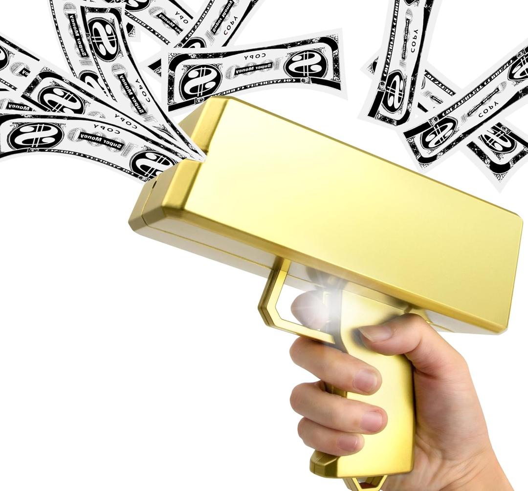 KWYZ Golden Money Shooter, Make it Rain/Spray Money Gun Paper Playing Toy , Handheld Spray Cash Gun for Game Movies Party Supplies