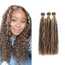 P4/613 Bundles Human Hair Highlight Curly Weave Human Hair Bundles 16 18 20 Inch 8A Grade Brazilian Virgin Hair 3 Bundles Two Tone Color #4 Mixed With 613 Blonde Bundles Hair Extensions