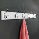 Wooden Wall Mounted Coat Rack 25 Inch, White with 6 Silver Hooks for Entryway, Hallway, Bedroom