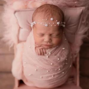 Zeroest Newborn Photography Wraps Baby Photoshoot Props 33.5" x 67" Pearl Raw Edge Wrap Headband for Infant Photos Outifts