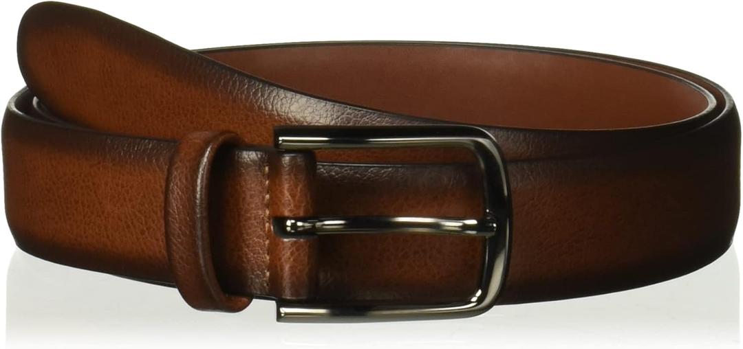Perry Ellis Portfolio Park Ave Men's Dress Belt, Burnished Edges and Silver Prong Buckle, Textured Leather Belt (32)