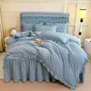 LifeTB Blue Gingham Comforter Set King 3 Pieces Ruffle Plaid Checkered Pattern Comforter Chic Gingham Bedding Set Fluffy Soft Grid Plaid Bedding Comforter Farmhouse Checkered Comforter Set King