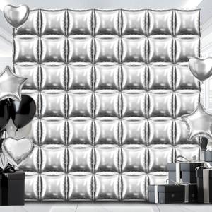 50PCS Metallic Silver Double Sided Square Foil Balloons, 19'' Reusable DIY Mylar Balloon Tunnel Arch Kit for Birthday Engagement Bridal Baby Shower Graduation Bachelorette Party Background Decor