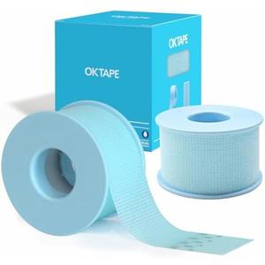 OK TAPE Silicone Medical Tape (2 Rolls) for Sensitive Skin,Waterproof Surgical Tape for Secures Dressings and Gauze,Pain-Free Removal Micropore Tape, First Aid Bandage Tape,1" x 5yd,Blue