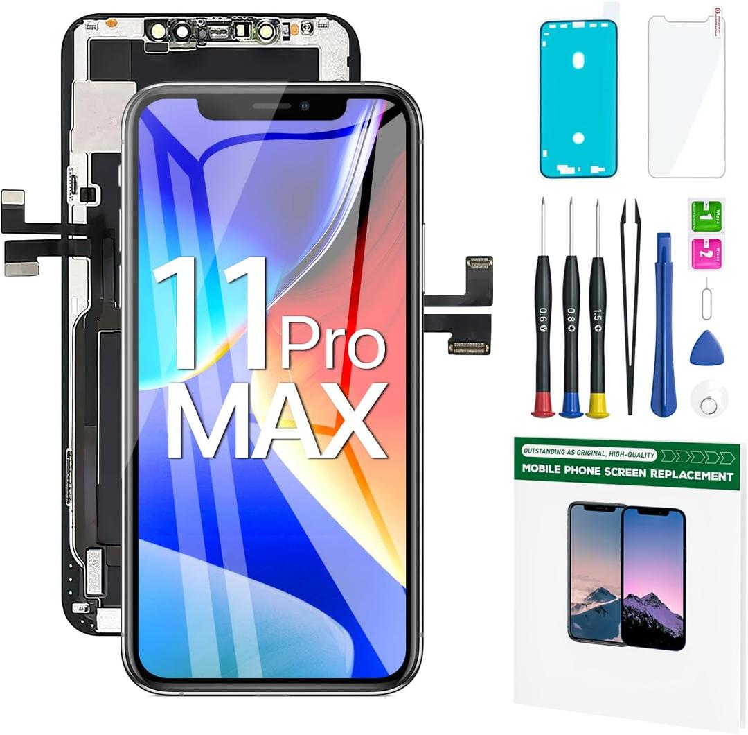 iPhone 11 Pro Max Screen Replacement Kit 6.5'' LCD Display 3D Touch Full HD Digitizer Full Assembly Repair Kits Waterproof Frame Sticker+Screen Protector not for Model 11 and 11 Pro