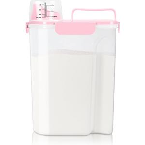 TBMax Airtight Rice Container 10 Lbs, Cereal Dispenser, Pet Cat Dog Food Storage Container, Plastic Kitchen Pantry Food Storage Holder with Cup -Pink