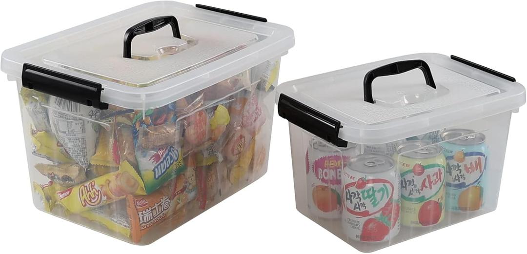2 Packs Clear Storage Boxes with Lids, 12 Quarts & 6 Quarts Plastic Latching Bins Totes