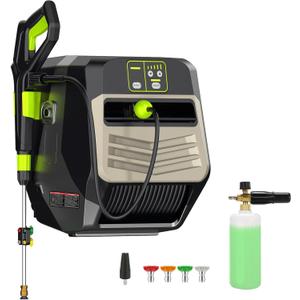 Pressure Washer 5500 PSI 3.6 GPM Electric Wall Mounted Power Washer with 66ft Retractable Pressure Hose, 5 Nozzles and 1L Foam Cannon, Powerwashers for Home, Car, Hose Reel, Light Silver