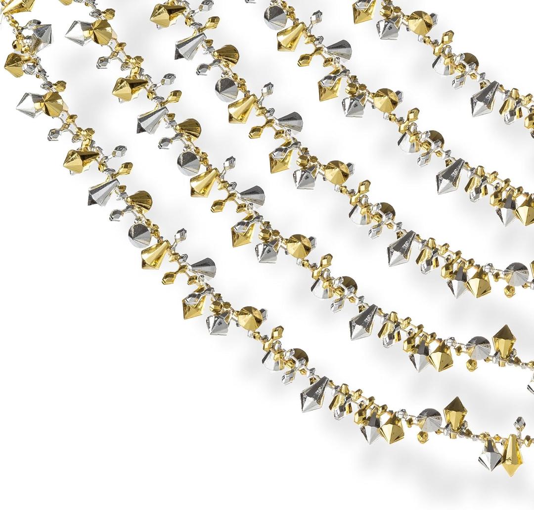 Klikel Iridescent Gold and Silver Large Twinkle Ice Double Twist Bead Garland, Set of 2 Each 10 Feet