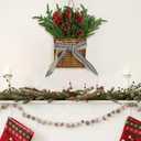 Christmas Door Hanger Basket Wreath, Artificial Hanging Basket Wreath for Front Door Norfolk Pine Wreathes with Red Berries & Pine Cones for Christmas Farmhouse Indoor Outdoor Decoration