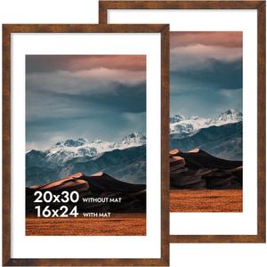 iRahmen 20x30 Poster Frame with 16x24 Mat - Plexiglass Wooden Picture Frames for Photo Wall Gallery Mounting (Dark Brown, Set of 2)