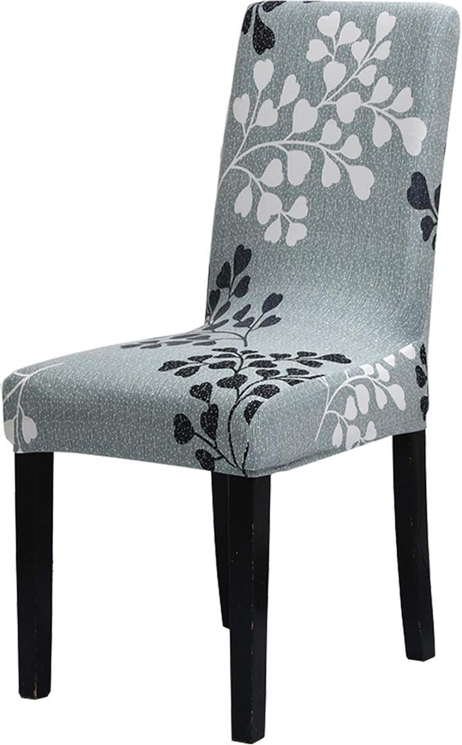 Chair Covers for Dining Chairs Set of 6, Stretchy Soft Parson Chair Covers Removable Washable Kitchen Dining Room Chair Slipcovers with Elastic for Universal Fit (Gray ginkgophyta)
