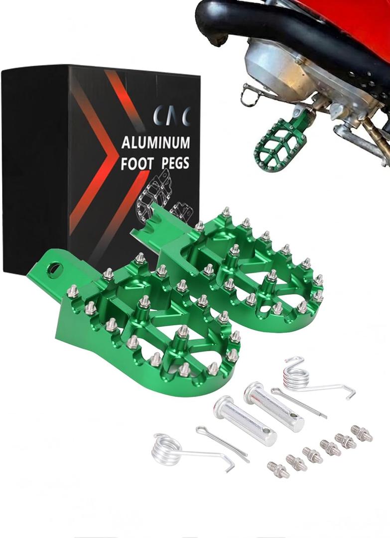 JFG RACING Dirt Bike Foot Pegs,Universal CNC Motorcycle Pit Mini Bike Pegs for KX 50 70 80 85 100 110 Tao Tao DB-X RFZ Lifan KAYO - Green