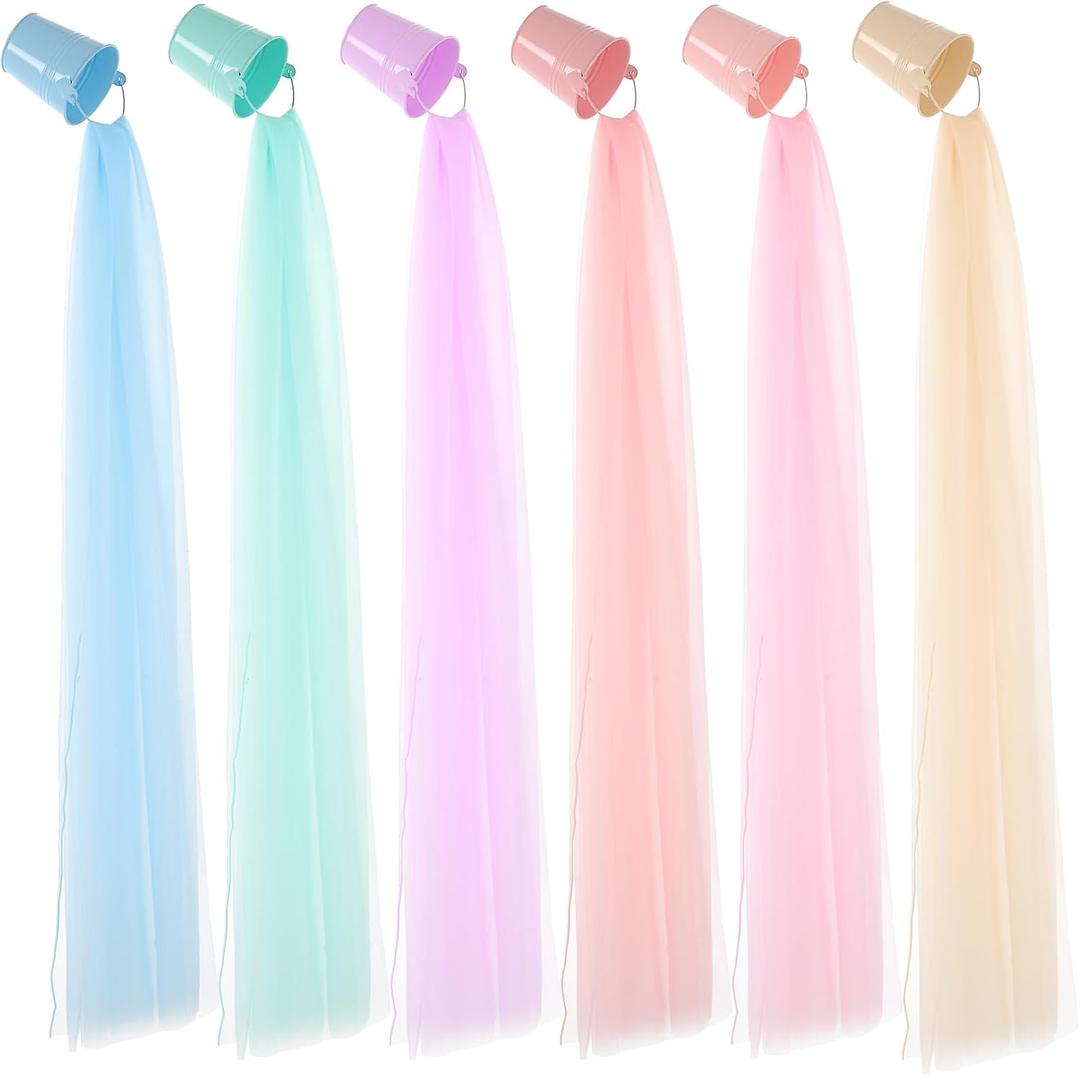 Zonon 6 Sets Rainbow Classroom Decor Art Paint Party Decoration Rainbow Sheer Curtains for Classroom Windows Birthday Party Favors First Day of School Bedroom Decor (Macaron Color)