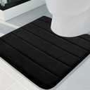 Buganda Memory Foam U-Shaped Contour Toilet Rugs, Non Slip Absorbent, Thick Soft Washable Bathroom Mat, Floor Carpet Bath Rugs Mat for Toilet Base (24" x 24", Black)