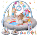 cute stone Baby Play Gym Mat with Music and Lights, Activity Mat with 5 Detachable Sensory Toys for Infant Tummy Time, Adjustable Volume, Developmental Learning Toy for Newborns Boys & Girls