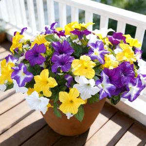 FULLMUSIC Spring Artificial Flowers for Outdoors, UV Resistant Fake Morning Glory, Look Real Faux Silk Plants for Front Door Garden Porch Planter