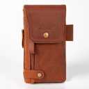 Leather Phone Holster - Genuine Full-Grain Buffalo Leather Cell Phone Holsters - for iPhone 16, 15, 14, 13pro, Galaxy S24, S23, S22-7”H X 3.5" W (Coffee)