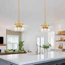 3-Light Adjustable Pendant Lights Kitchen Island, Gold Brushed Metal & Clear Glass Ceiling Pendant Light, Vintage Brass Drop Lights for Bathroom, Hallway, Convertible Ceiling Mount Or Hanging Fixture