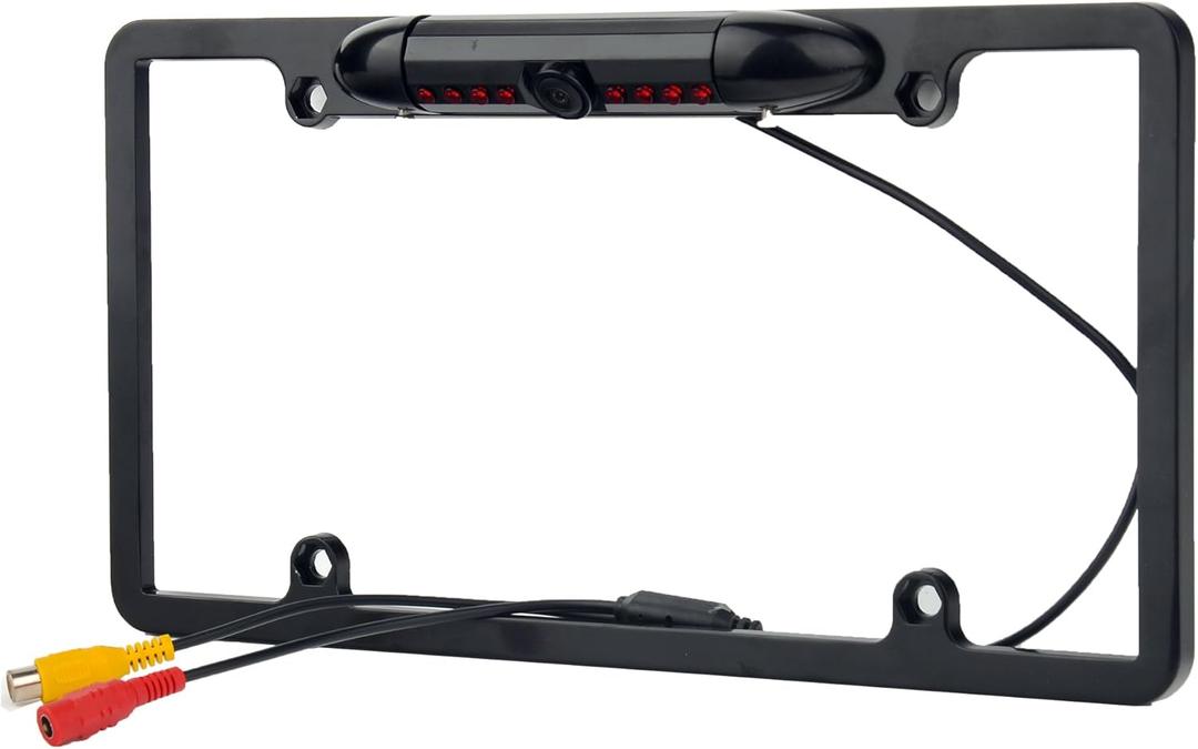 Car Rear View Backup Camera IR Night Vision US License Plate Frame CMOS Alloy Black
