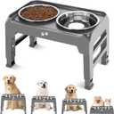 Elevated Bowls, 4 Height Adjustable Raised Stand With 2 Thick 50oz Stainless Steel Food Bowls, Non-Slip Feeder for Large Medium Dogs, Adjusts to 3.7", 9.2", 10.75", 12.36" Grey