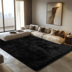 Shag Area Rug for Bedroom 4x6,Black Fluffy Area Rugs for Living Room,Soft Fuzzy Rug Non-Shedding Indoor Plush Carpet for Kids Bedroom Nursery Dorm Home Decor (4x6 Feet, Black)
