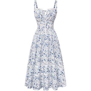 Scarlet Darkness Women 2026 Floral Corset Dress Summer Milkmaid Sundress Wedding Guest Dresses with Pockets (Large, White Blue Floral)