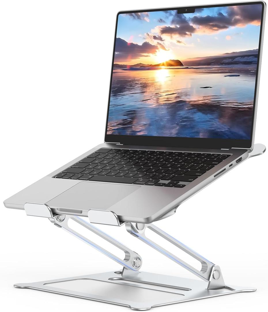 Aluminum Adjustable Laptop Stand, No Wobble Laptop Riser, Foldable Computer Notebook Stand Holder for 10-17" Laptops, Lightweight & Sturdy, Silver/B