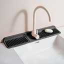 Longer Silicone Faucet Mat for Kitchen Sink  Button Style Faucet Drip Catcher & Leak-Proof Sink Splash Guard with 6 Slope, Behind Faucet Draining Mat,Gadgets for Bathroom (black, large) (23" x 5.5")