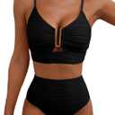 Herseas 2 Piece Bikini Set U-Wire Cutout Popular Swimsuit High Waisted Textured 2026 Summer Beach Swim Bathing Suits (Black,M )
