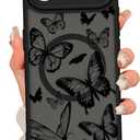 Magnetic for iPhone Air Case [Compatible with MagSafe] Cute Cool Butterfly Print Pattern Design, Slim Bumper Translucent Matte Protective Cover for Women Girls, Black