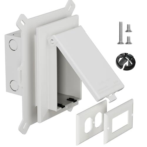 Recessed Outlet Box, DBVS1W-1 Low Profile Electrical Outlet Boxes, Wall Plate Kit for New Vinyl Siding, Enclosed Weatherproof Pack with Duplex & Decorator Style Covers,1-Gang, Vertical, White