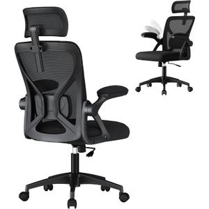 VASAGLE Ergonomic Mesh Office Chair with Adjustable Lumbar Support and Headrest, 90-105 Tilt Function, Wide Seat, FlipUp Armrests, Computer Desk Chair for Home Office, Ink Black 