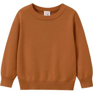 PATPAT Baby Girls Boys Newborn Sweater Crewneck Pull Over Knit Solid Long Sleeve Fall Winter Clothes (3-6 Months, Light Tan)