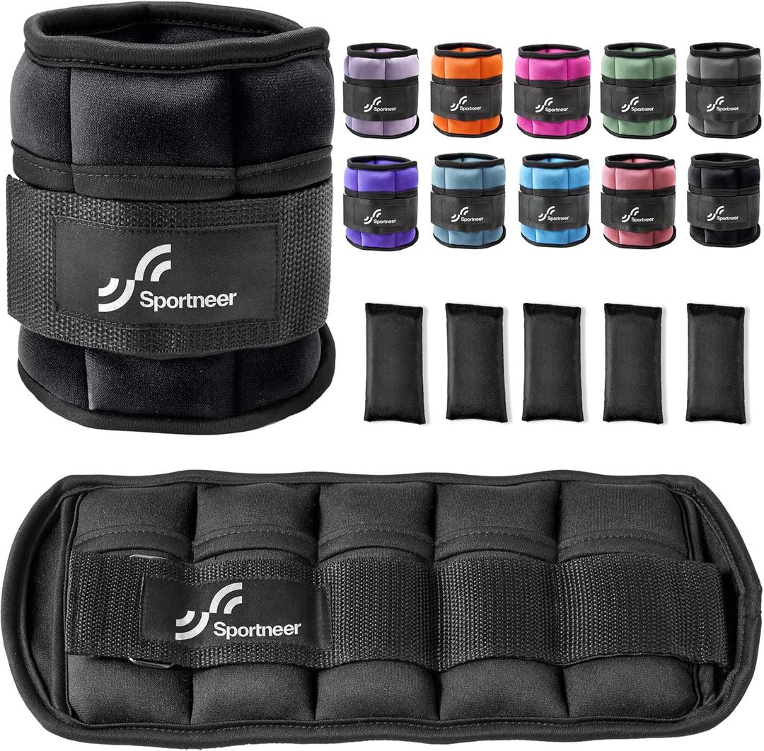 Sportneer Adjustable Ankle Weights 1 Pair 2 4 6 8 10 Lbs Leg Weight Straps for Women Men, Weighted Ankle Weights Set for Gym,Fitness, Workout,Walking, Jogging,1-5 lbs Each Ankle, 1 Pair 2-10 lbs (Black)