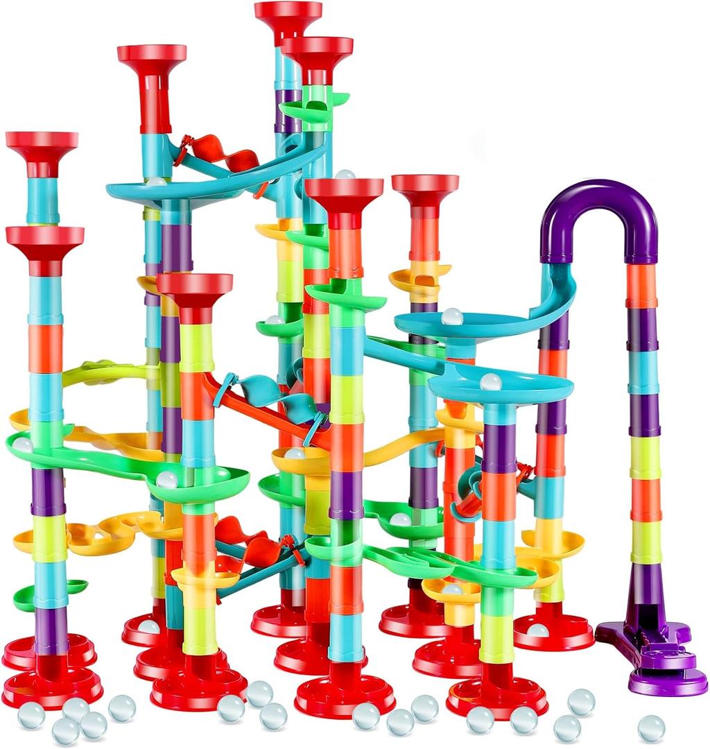 197Pcs Marble Track,Marble Maze Game Construction Building Blocks Toys for Kids,Marble Track Game Educational Learning Toy for Boys Girls Birthday Gifts(147 Parts+ 50 Glass Marbles)