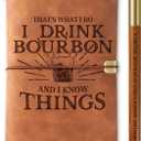 InnoBeta Bourbon gifts Leather Journal Notebook with Pen, for Whiskey Lovers, Men, Women on Birthday, Refillable Sketchbook, Travel Diary, Lined Planner, 7x5 Inches, Brown - I Know Things