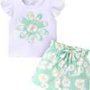 YOUNGER TREE Toddler Baby Girl Clothes Ruffle Short Sleeves T-Shirt Tops and Shorts Set Cute Summer Outfits (6-12 Months)