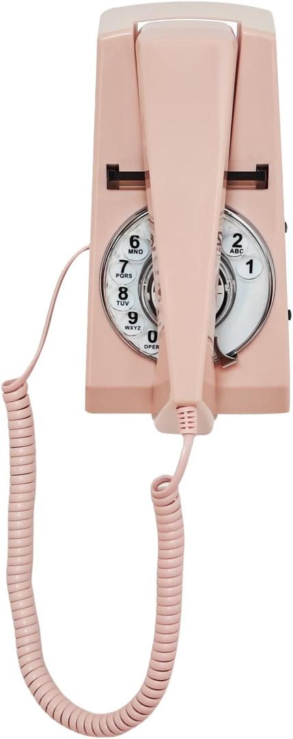 Pink Wall Phone for Home, Vintage Decorative Wall-Mounted Landline Telephone for Home, Old Fashion Rotary Dial Phone with Redial,Solid Trimline Phones for Office/Hotel/School