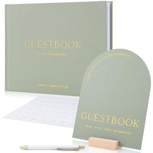 Beautiful Wedding Guest Book Set With Personalized 2025 Year for Your Wedding Reception – Elegant Polaroid Photo Guestbook w Linen Cover, Sign, Luxury Pen & Adhesive Photo Corners to Capture Memories