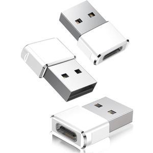 Basesailor USB to USB C Adapter,Apple iPhone 16 15 14 Pro Max Charging Adapter 3Pack,Type C Female to USB A Male Cable Converter for Apple Watch iWatch Series 10 9 8 SE,Airpod 2 3 4,iPad Mini 7 Air 6 (3 Pack, White)