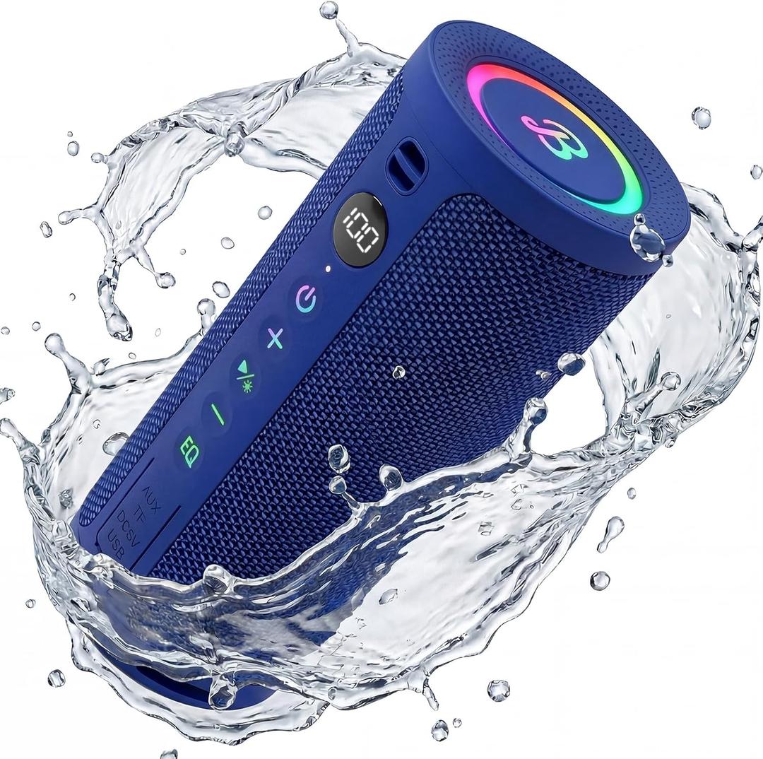 BassBloom Roar 3 Portable Bluetooth Speaker,20W Powerful Sound with Deep Bass,IPX6 Waterproof,24H Playtime,Bluetooth 5.4,RGB Lights,Wireless TWS Pairing,Outdoor for Camping and Beach (Sky Blue)