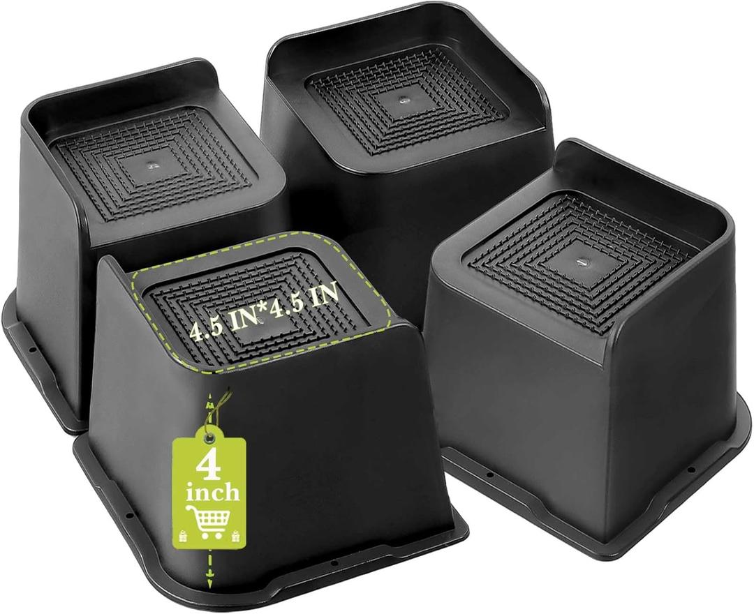 Bed Risers 2 inch, 3 inch, 4 inch, 6 inch, 8 inch Heavy Duty, Oversized Furniture Riser for Couch Sofa Table Chair Leg Frame Dorm, Support up to 6000 Lbs (Black 4 Pack, 4 inch)