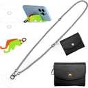 Clip and Go Strap for Phone with Wallet Metal Gun Chain Crossbody Phone Lanyard for Women Adjustable Detachable Wristlet Charm Small Purse Leather Card Holder Zipper with iPhone Stand 2 Patches Black