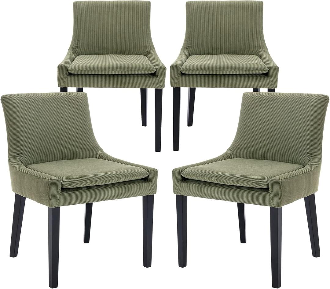 COLAMY Modern Dining Chairs Set of 4, Upholstered Corduroy Accent Side Chairs with Mid Back and Wood Legs for Living Room/Dining Room, Light Green