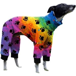 Cnkwei Dog Pajamas Medium Large Dog Paw Printed Greyhound Pajamas Jumpsuit Bodysuit (Multi-colored)